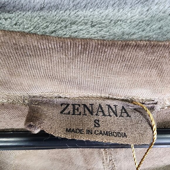 Womens Brown Zenana Top Long Sleeve Raglan Rayon Blend Round Neck Size S - Picture 3 of 8